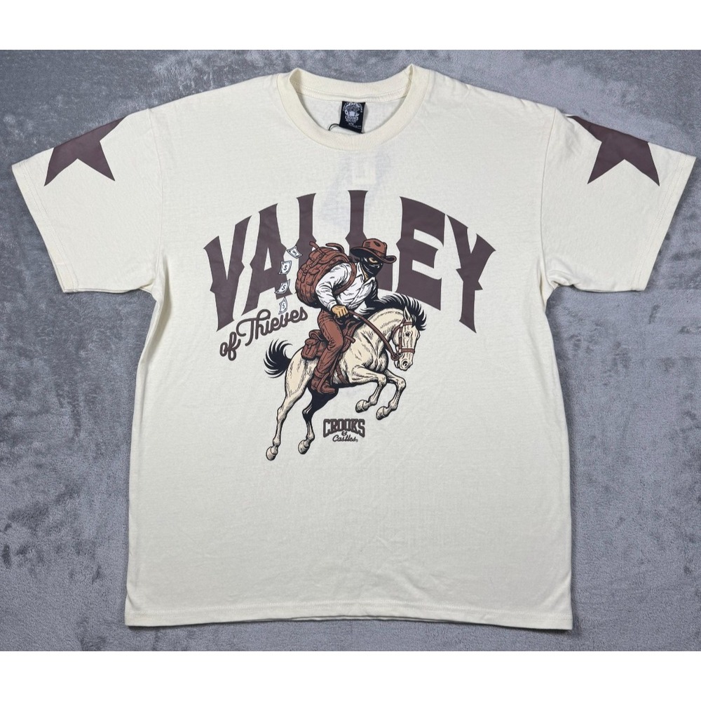 Crooks & Castles Cream Tee with Brown Western Graphic- Size Medium 6Z17030